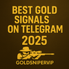 Best Gold Signals on Telegram 2025 – Promotional graphic with bold golden text and a sniper logo representing GoldSniperVIP